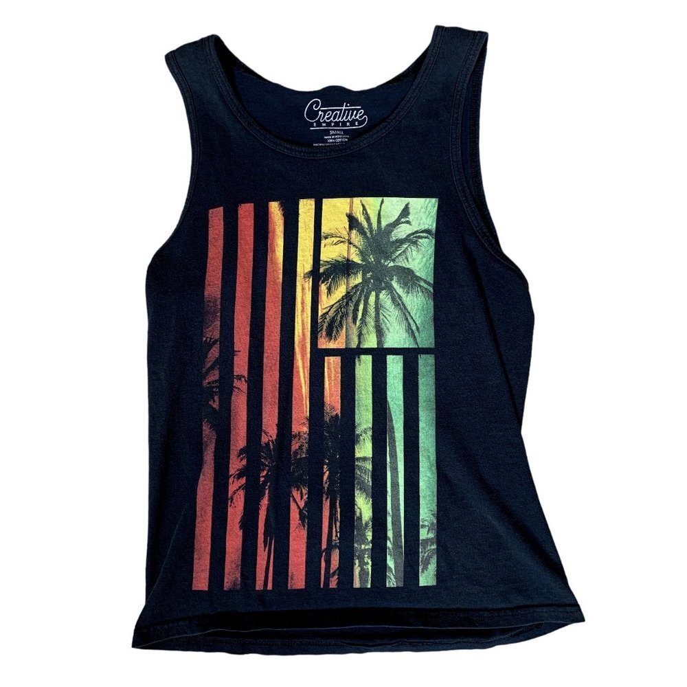 Creative Empire Palm Trees American Flag Tank Top Size Small